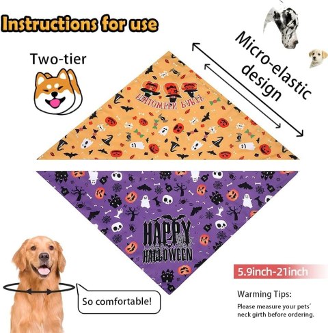 BANDANA HALLOWEEN DLA PUPILA PSA CHUSTKA FIOLETOWA ŻÓŁTA 4MOŻLIWOŚCI 2SZT BANDANA HALLOWEEN DLA PUPILA PSA CHUSTKA FIOLETOWA ŻÓŁTA 4MOŻLIWOŚCI 2SZT
