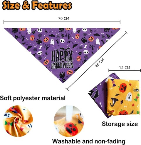 BANDANA HALLOWEEN DLA PUPILA PSA CHUSTKA FIOLETOWA ŻÓŁTA 4MOŻLIWOŚCI 2SZT BANDANA HALLOWEEN DLA PUPILA PSA CHUSTKA FIOLETOWA ŻÓŁTA 4MOŻLIWOŚCI 2SZT