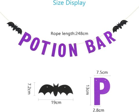GIRLANDA POTION BAR FIOLETOWA CZARNE NIETOPERZE HALLOWEEN DO DRINK BARU GIRLANDA POTION BAR FIOLETOWA CZARNE NIETOPERZE HALLOWEEN DO DRINK BARU
