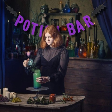 GIRLANDA POTION BAR FIOLETOWA CZARNE NIETOPERZE HALLOWEEN DO DRINK BARU GIRLANDA POTION BAR FIOLETOWA CZARNE NIETOPERZE HALLOWEEN DO DRINK BARU