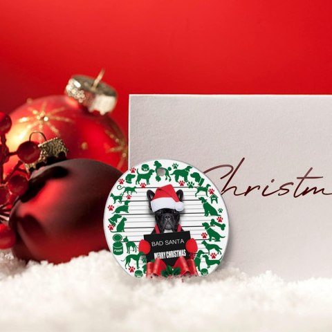 OZDOBA CERAMICZNA ŚWIĄTECZNA NA CHOINKĘ WIENIEC PIES BAD SANTA 7,5cm OZDOBA CERAMICZNA ŚWIĄTECZNA NA CHOINKĘ WIENIEC PIES BAD SANTA 7,5cm
