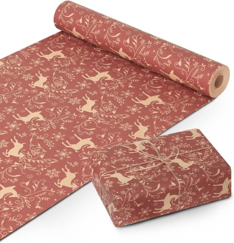 PAPIER DO PAKOWANIA PREZENTÓW CZERWONY RENIFERY ŚWIĄTECZNY 44cm 25m 100g/m² PAPIER DO PAKOWANIA PREZENTÓW CZERWONY RENIFERY ŚWIĄTECZNY 44cm 25m 100g/m²