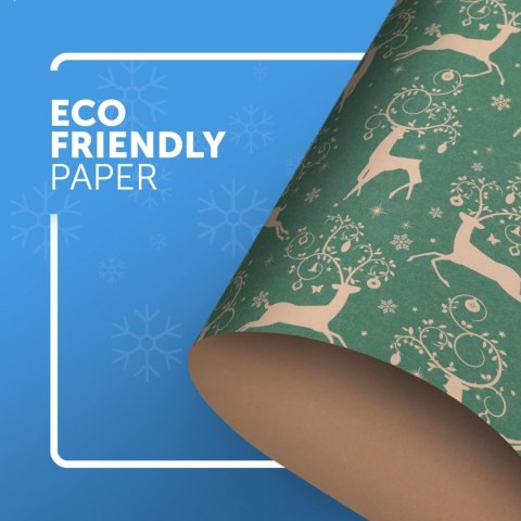 PAPIER DO PAKOWANIA PREZENTÓW ZIELONY RENIFERY ŚWIĄTECZNY 44cm 25m 100g/m² PAPIER DO PAKOWANIA PREZENTÓW ZIELONY RENIFERY ŚWIĄTECZNY 44cm 25m 100g/m²