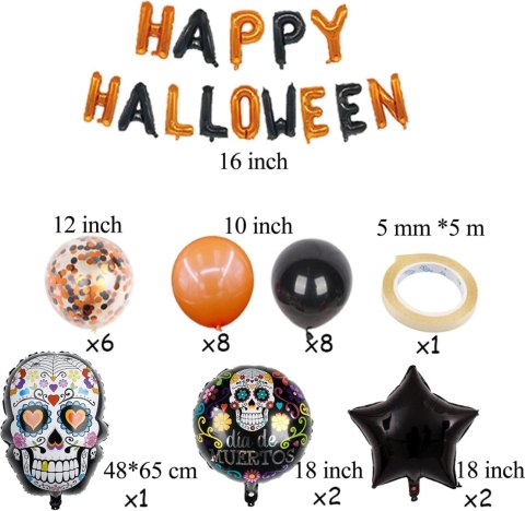ZESTAW BALONÓW HALLOWEEN IMPREZA GIRLANDA CZASZKA CZARNE POMARAŃCZOWE ZESTAW BALONÓW HALLOWEEN IMPREZA GIRLANDA CZASZKA CZARNE POMARAŃCZOWE