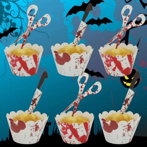 12 SZTUK FOREMKI PAPILOTY DO BABECZEK HALLOWEEN NOŻYCZKI KRWAWY NÓŻ 12 SZTUK FOREMKI PAPILOTY DO BABECZEK HALLOWEEN NOŻYCZKI KRWAWY NÓŻ