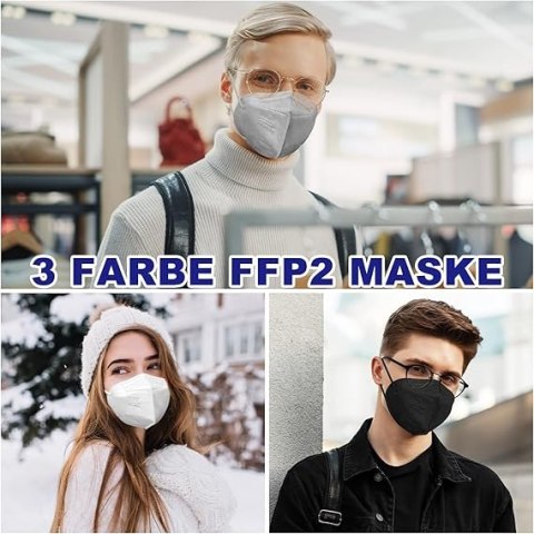 120x MASECZKI FFP2 OCHRONNE NA TWARZ PYŁOSZCZELNE KOLORY CZARNY BIAŁY SZARY 120x MASECZKI FFP2 OCHRONNE NA TWARZ PYŁOSZCZELNE KOLORY CZARNY BIAŁY SZARY