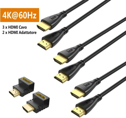 3x KABEL HDMI 4K 60Hz 1.8m + PRZEJŚĆIÓWKA KĄTOWA 90° i 270° ZESTAW 3x KABEL HDMI 4K 60Hz 1.8m + PRZEJŚĆIÓWKA KĄTOWA 90° i 270° ZESTAW