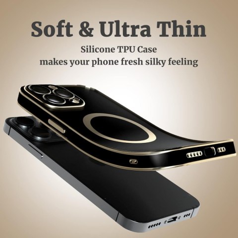 ETUI APPLE IPHONE 13 6.1' SILIKONOWE CZARNE ZŁOTA RAMKA +MAGSAFE A2482 ETUI APPLE IPHONE 13 6.1' SILIKONOWE CZARNE ZŁOTA RAMKA +MAGSAFE A2482