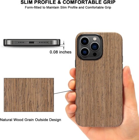 ETUI APPLE IPHONE 14 PRO 6.1' DREWNIANE BRĄZOWE ELEGANCKIE +SZKŁO HARTOWANE