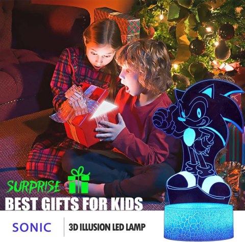 LAMPKA NOCNA 3D ILLUSION DLA DZIECI 3 WZORY 16 KOLORÓW WZÓR SONIC LAMPKA NOCNA 3D ILLUSION DLA DZIECI 3 WZORY 16 KOLORÓW WZÓR SONIC