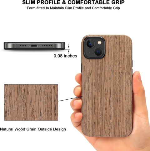 PRAKTYCZNE ETUI SZKO EKRAN MOCNE IPHONE 14 Plus 6.7' DREWNO BRĄZ