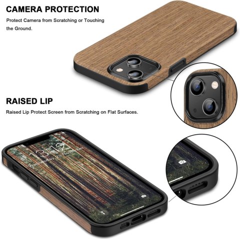 PRAKTYCZNE ETUI SZKO EKRAN MOCNE IPHONE 14 Plus 6.7' DREWNO BRĄZ