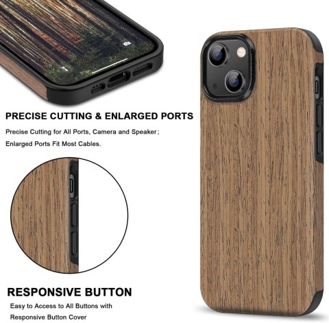 PRAKTYCZNE ETUI SZKO EKRAN MOCNE IPHONE 14 Plus 6.7' DREWNO BRĄZ
