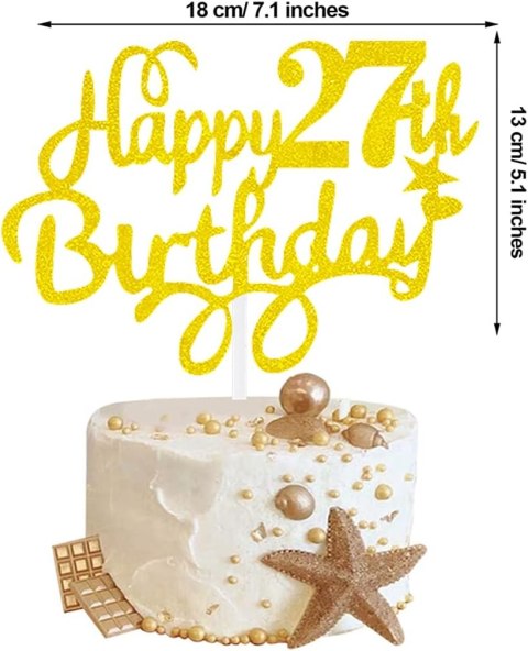 TOPPER NA TORT ZŁOTY HAPPY BIRTHDAY 27 URODZINY TOPPER NA TORT ZŁOTY HAPPY BIRTHDAY 27 URODZINY