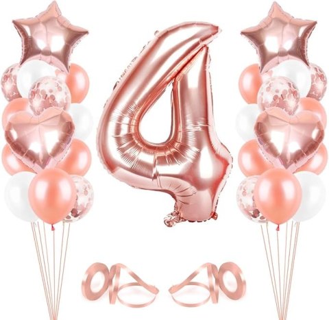 ZESTAW BALONÓW ROSE GOLD 4 URODZINY SERCE GWIAZDKA ZESTAW BALONÓW ROSE GOLD 4 URODZINY SERCE GWIAZDKA