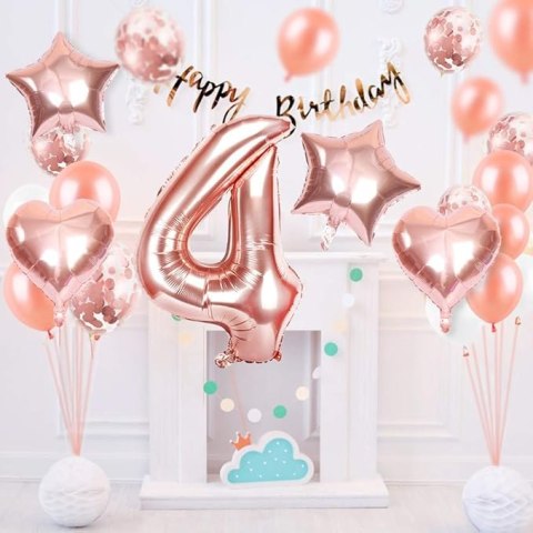 ZESTAW BALONÓW ROSE GOLD 4 URODZINY SERCE GWIAZDKA ZESTAW BALONÓW ROSE GOLD 4 URODZINY SERCE GWIAZDKA