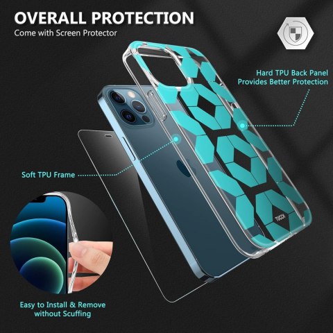 ETUI APPLE IPHONE 12/12 PRO NIEBIESKIE WZORY +SZKŁO