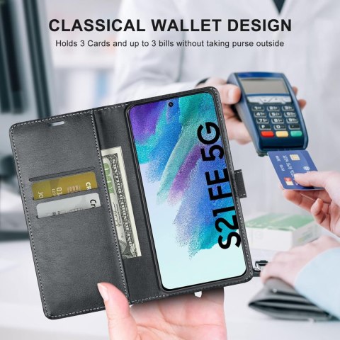ETUI Z KLAPKĄ DO SAMSUNG GALAXY S21 FE 5G CZARNE Z EKOSKÓRY ELEGANCKIE ETUI Z KLAPKĄ DO SAMSUNG GALAXY S21 FE 5G CZARNE Z EKOSKÓRY ELEGANCKIE