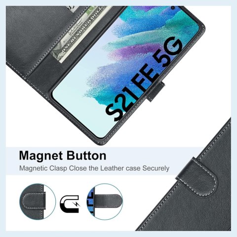 ETUI Z KLAPKĄ DO SAMSUNG GALAXY S21 FE 5G CZARNE Z EKOSKÓRY ELEGANCKIE ETUI Z KLAPKĄ DO SAMSUNG GALAXY S21 FE 5G CZARNE Z EKOSKÓRY ELEGANCKIE