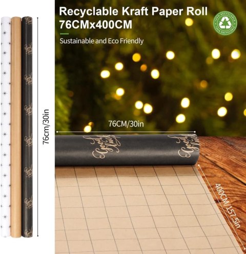 PAPIER DO PAKOWANIA PREZENTÓW EKO CZARNO-BIAŁY BRĄZOWY 76cm 4m 80g/m2 x3 PAPIER DO PAKOWANIA PREZENTÓW EKO CZARNO-BIAŁY BRĄZOWY 76cm 4m 80g/m2 x3