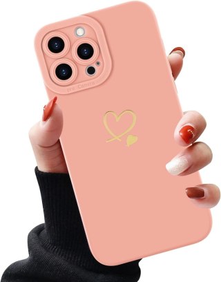 RÓŻOWE ETUI IPHONE 13 PRO 6.1' ZŁOTE SERCE LOVE