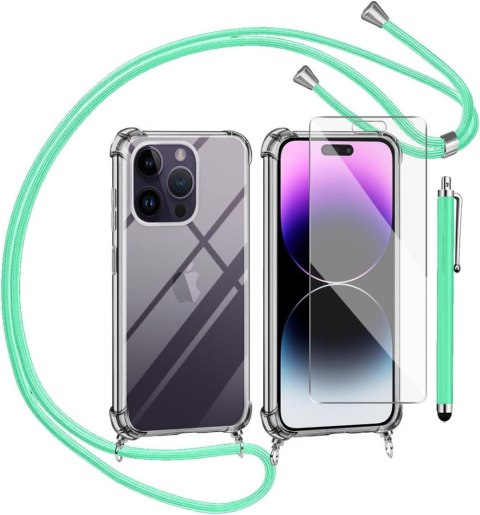 ETUI IPHONE 14 PRO 6.1' SZKŁO EKRAN SMYCZ ZIELONA ETUI IPHONE 14 PRO 6.1' SZKŁO EKRAN SMYCZ ZIELONA