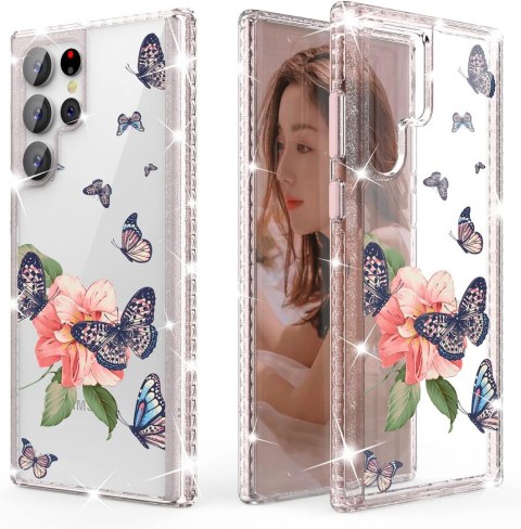 ETUI PRZEŹROCZYSTE BROKAT MOTYLE SAMSUNG GALAXY S22 ULTRA ETUI PRZEŹROCZYSTE BROKAT MOTYLE SAMSUNG GALAXY S22 ULTRA
