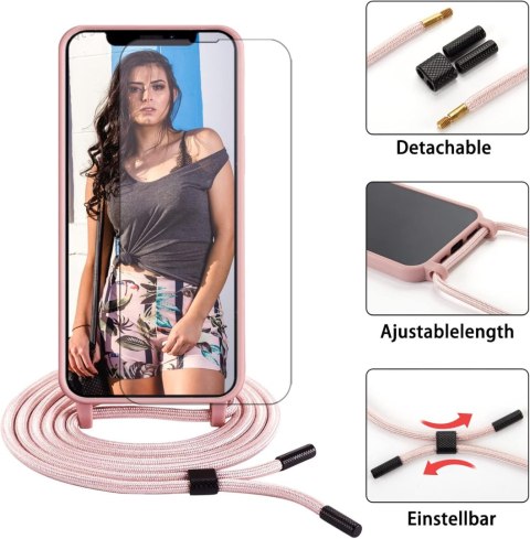 ETUI RÓŻOWE SZNUREK IPHONE 13 PRO MAX 6.7' 2xSZKŁO ETUI RÓŻOWE SZNUREK IPHONE 13 PRO MAX 6.7' 2xSZKŁO