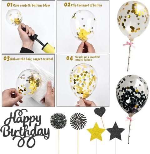 ZESTAW BALONÓW DEKORACJA NA TORT URODZINY KONFETTI ZESTAW BALONÓW DEKORACJA NA TORT URODZINY KONFETTI