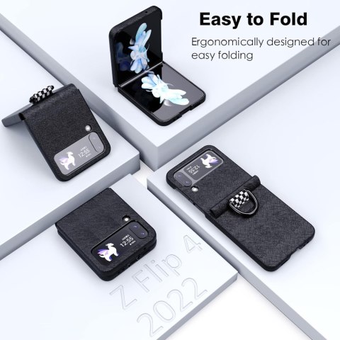 ETUI POKROWIEC DO SAMSUNG GALAXY Z FLIP 4 CZARNE SKŁADANE Z PIERŚCIENIEM