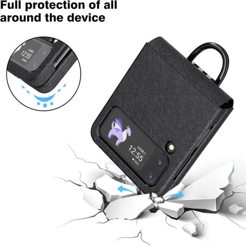 ETUI POKROWIEC DO SAMSUNG GALAXY Z FLIP 4 CZARNE SKŁADANE Z PIERŚCIENIEM