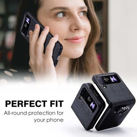 ETUI POKROWIEC DO SAMSUNG GALAXY Z FLIP 4 CZARNE SKŁADANE Z PIERŚCIENIEM