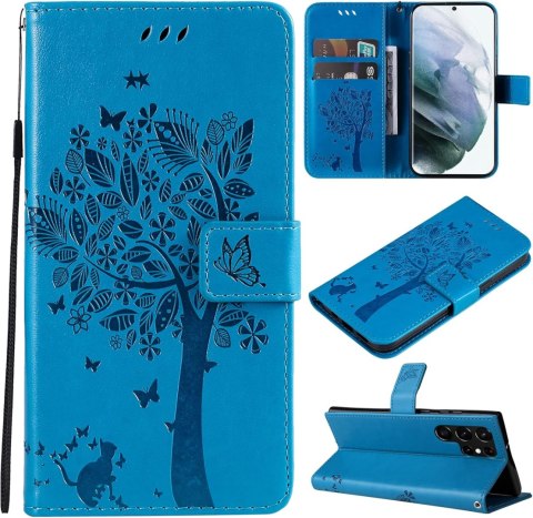 ETUI Z KLAPKĄ NIEBIESKIE SAMSUNG GALAXY S22 ULTRA+ZAWIESZKA NA RĘKĘ SM-S908