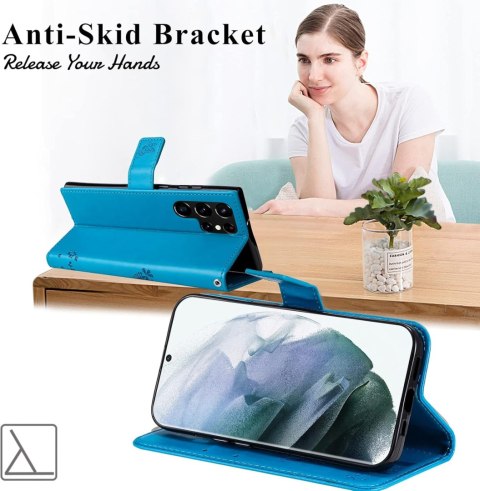 ETUI Z KLAPKĄ NIEBIESKIE SAMSUNG GALAXY S22 ULTRA+ZAWIESZKA NA RĘKĘ SM-S908