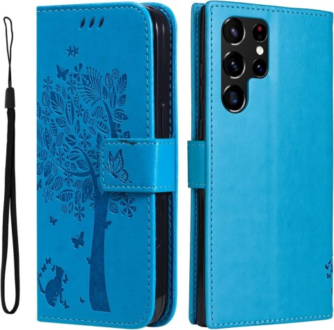 ETUI Z KLAPKĄ NIEBIESKIE SAMSUNG GALAXY S22 ULTRA+ZAWIESZKA NA RĘKĘ SM-S908