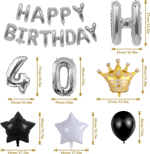 ZESTAW BALONÓW 40 URODZINY HAPPY BIRTHDAY ZESTAW BALONÓW 40 URODZINY HAPPY BIRTHDAY