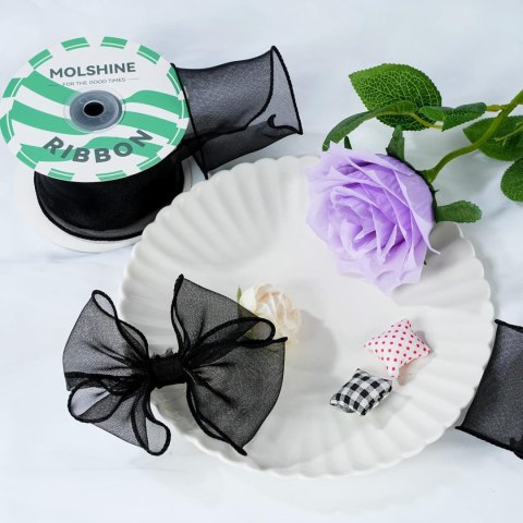 WSTĄŻKA SZYFONOWA ORGANZA GIRLANDA CZARNA 6cm/10m WSTĄŻKA SZYFONOWA ORGANZA GIRLANDA CZARNA 6cm/10m