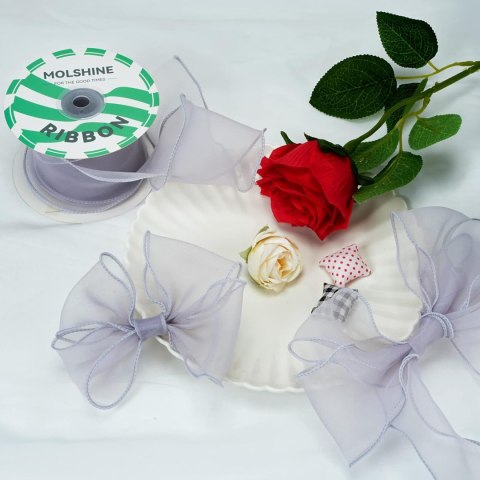 WSTĄŻKA SZYFONOWA ORGANZA GIRLANDA SZARA 6cm/10m WSTĄŻKA SZYFONOWA ORGANZA GIRLANDA SZARA 6cm/10m