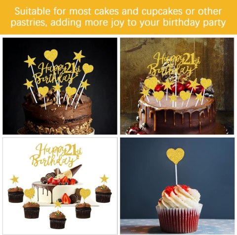 TOPPER NA TORT URODZINY 21 ZŁOTY HAPPY BIRTHDAY TOPPER NA TORT URODZINY 21 ZŁOTY HAPPY BIRTHDAY