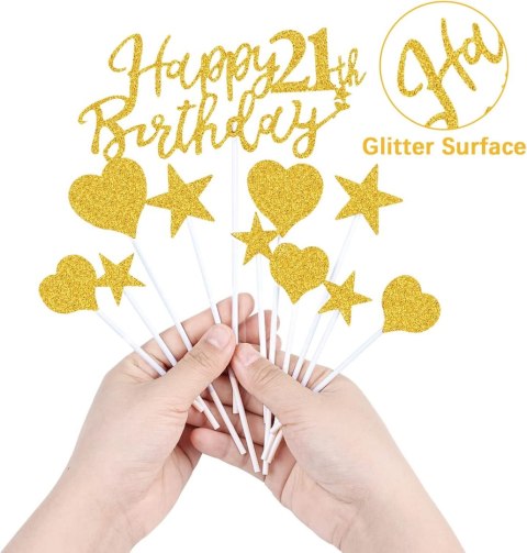 TOPPER NA TORT URODZINY 21 ZŁOTY HAPPY BIRTHDAY TOPPER NA TORT URODZINY 21 ZŁOTY HAPPY BIRTHDAY