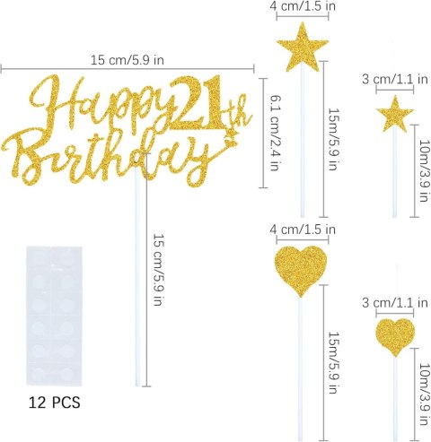 TOPPER NA TORT URODZINY 21 ZŁOTY HAPPY BIRTHDAY TOPPER NA TORT URODZINY 21 ZŁOTY HAPPY BIRTHDAY