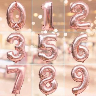 BALON WESELE URODZINY CYFRA 0 ROSE GOLD 40CM DUŻY