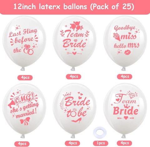 BALONY WIECZÓR PANIEŃSKI NAPIS BIAŁE 24SZT BALONY WIECZÓR PANIEŃSKI NAPIS BIAŁE 24SZT
