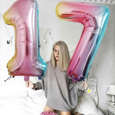 DEKORACJE BALON CYFRA 17 URODZINY METALICZNY 100CM