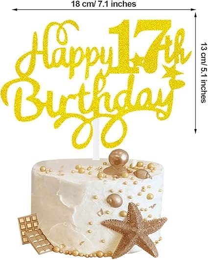 TOPPER NA TORT ZŁOTY HAPPY BIRTHDAY 17 URODZINY TOPPER NA TORT ZŁOTY HAPPY BIRTHDAY 17 URODZINY