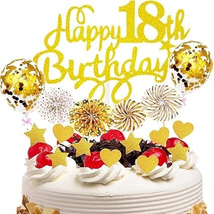 TOPPER NA TORT ZŁOTY HAPPY BIRTHDAY 18 URODZINY TOPPER NA TORT ZŁOTY HAPPY BIRTHDAY 18 URODZINY