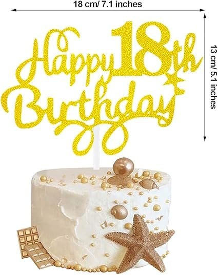 TOPPER NA TORT ZŁOTY HAPPY BIRTHDAY 18 URODZINY TOPPER NA TORT ZŁOTY HAPPY BIRTHDAY 18 URODZINY