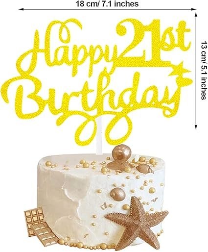 TOPPER NA TORT ZŁOTY HAPPY BIRTHDAY 21 URODZINY TOPPER NA TORT ZŁOTY HAPPY BIRTHDAY 21 URODZINY