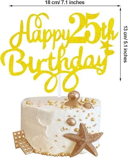 TOPPER NA TORT ZŁOTY HAPPY BIRTHDAY 25 URODZINY TOPPER NA TORT ZŁOTY HAPPY BIRTHDAY 25 URODZINY