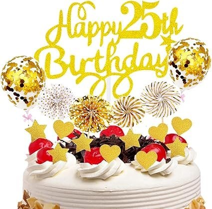 TOPPER NA TORT ZŁOTY HAPPY BIRTHDAY 25 URODZINY TOPPER NA TORT ZŁOTY HAPPY BIRTHDAY 25 URODZINY